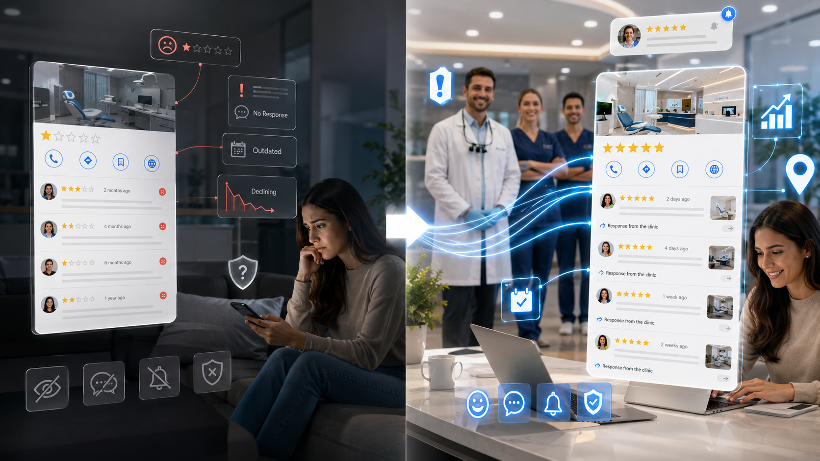 Dental practice reputation management and patient growth concept